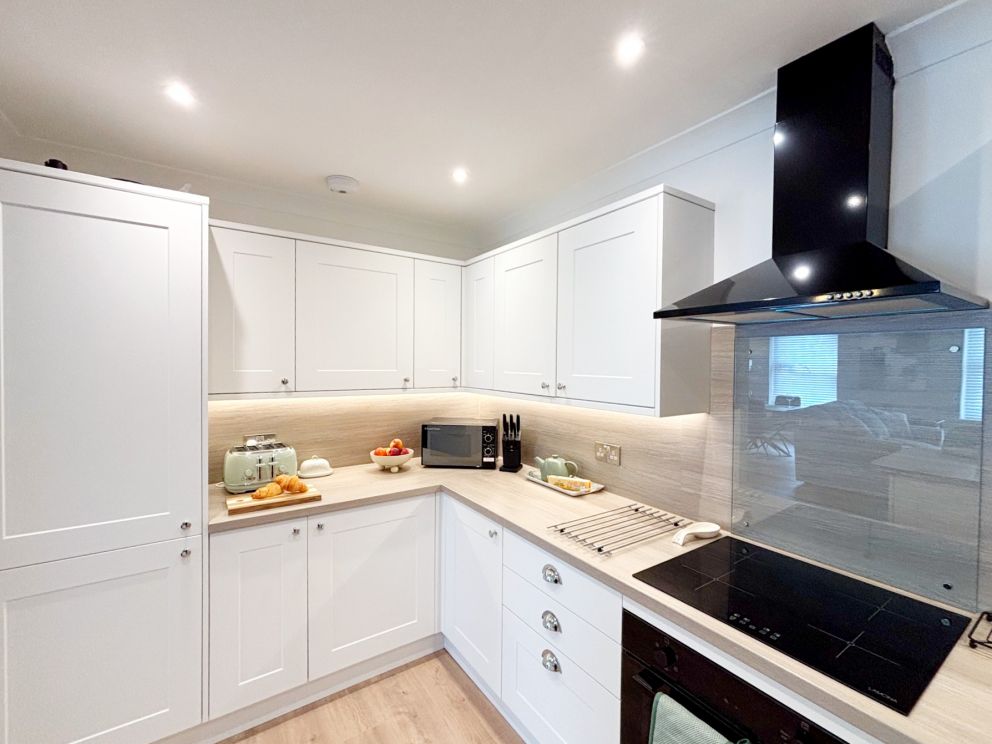 Forbes Ground Floor Suite at The Corbyn Apartments in Torquay. New well equipped kitchen.