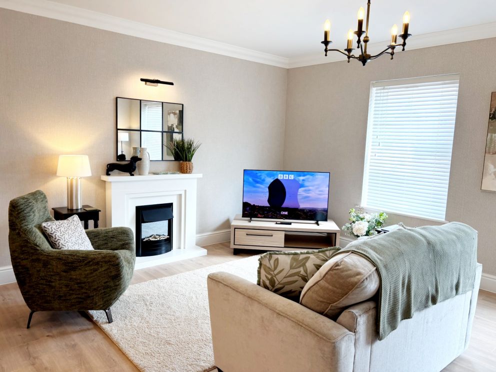 Forbes Ground Floor Suite at The Corbyn Apartments. Living room with SMART TV.