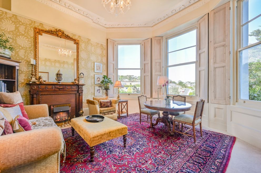 Apartment 3, The Muntham Luxury self Catering Apartments in Torquay on The English Riviera. Spacious living room with dining area.