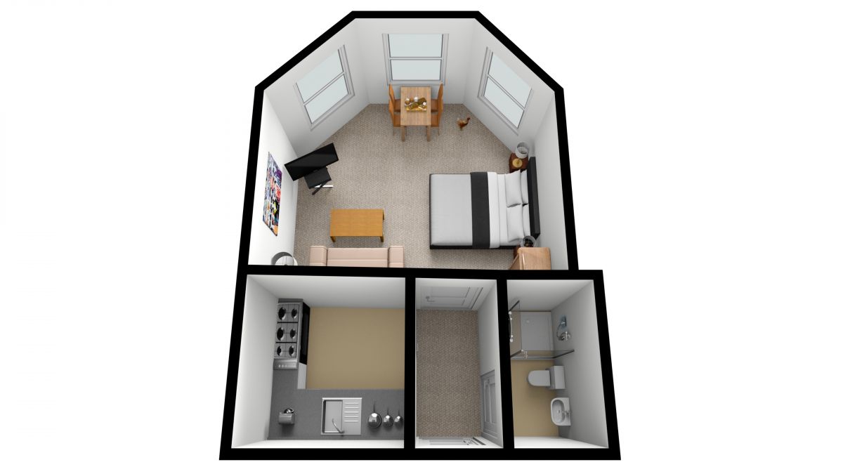 Apartment 7. Studio Apartment. Floor Plan. The Muntham Holiday Apartments in Torquay.