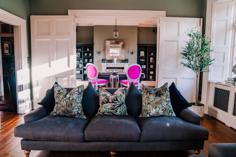 Looking through to the room with the pool table from the drawing room at St Anne's Manor
