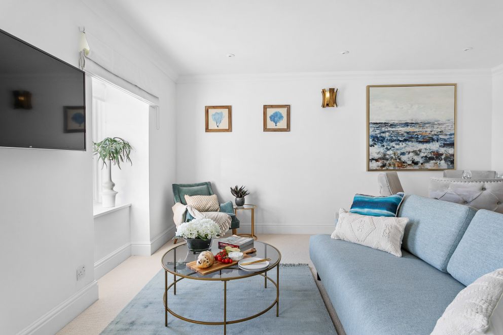 Seating Area where up to 4 guests can relax in comfort - Sea View Suite, The Corbyn Apartments, Torquay.